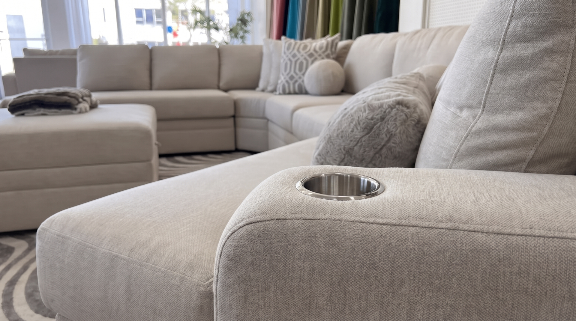 Carson sectional arm with built-in stainless steel cup holder